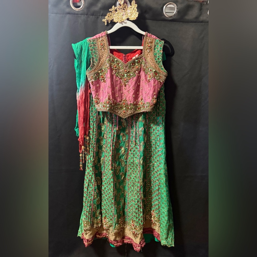 Pink and Green Embellished Dress